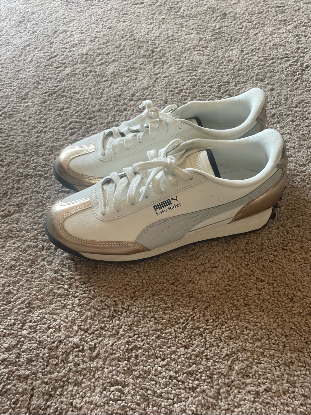 Puma Easy Rider Men's White with Metallic Gold Accents Sneakers